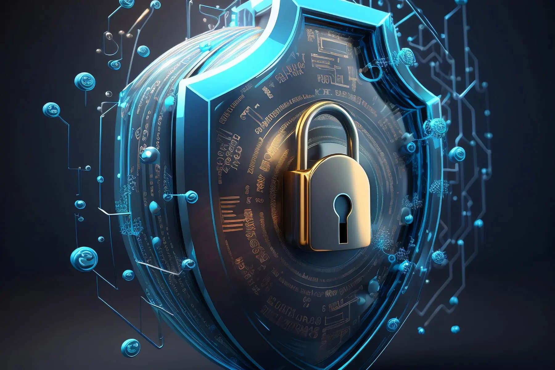 Digital shield with padlock representing cloud security